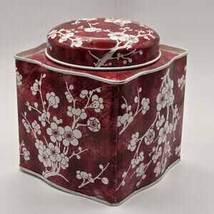 Vintage Asian Red/White Tea Caddy Container Tin with Lid Designed by Daher NY
